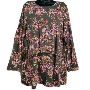 J Jill Fall Colors Floral Tunic Sz L Layered Round Neck Long Slv Mature Autumn